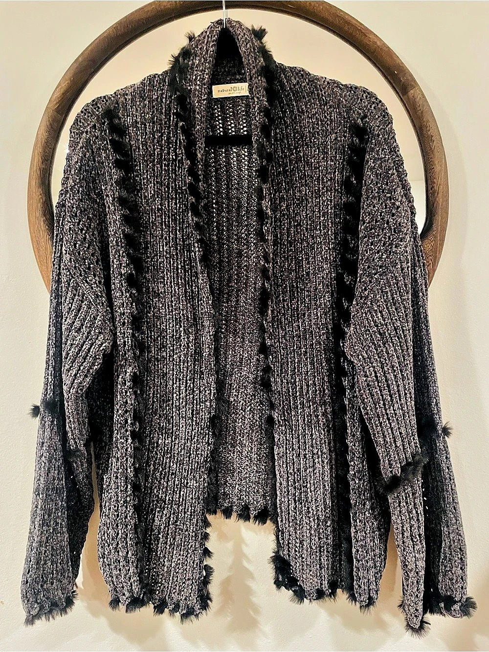 Natural Life Chunky Fringe Cardigan in Gray Size L/XL